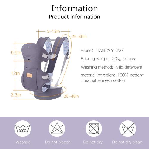  TIANCAIYIDING Ergonomic Baby Carrier, Soft & Breathable Baby Wrap Backpack Front and Back for Newborn& Infants to Toddlers -Dark Grey …