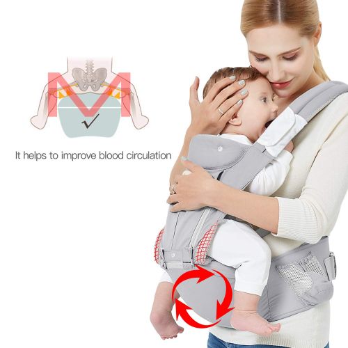  TIANCAIYIDING Baby Wrap Carrier with Hip Seat, Windproof Cap, Bite Towel as Well as 6 and 1 Convertible Backpack, Cotton Sling for Infants, Babies and Toddlers - Grey