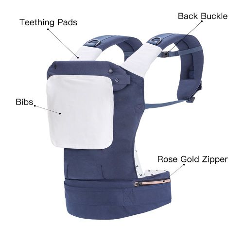  TIANCAIYIDING Baby Carrier with Bibs and Teething Pads for All Shapes and Seasons,Perfect for Alone Nursing from Infant to Toddlers and No Infant Insert Needed，Navy Blue