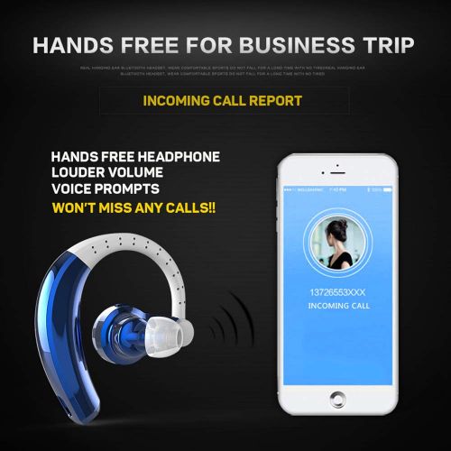  TIAOTIAO Bluetooth Headset, Wireless Ear-Mounted Single-Ear Stereo Noise Reduction Earphone with Microphone, Suitable for Business Office Driving