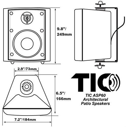  TIC BPS5-W 5 Outdoor Weather-Resistant Bluetooth Patio Speakers (Pair) - White