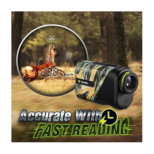  TIDEWE Hunting Rangefinder Mini with Rechargeable Battery, 875Y Laser Range Finder 6.5X Magnification, Distance/Angle/Speed/Scan Multi Functional Waterproof Rangefinder with Case (Leaf Camo)