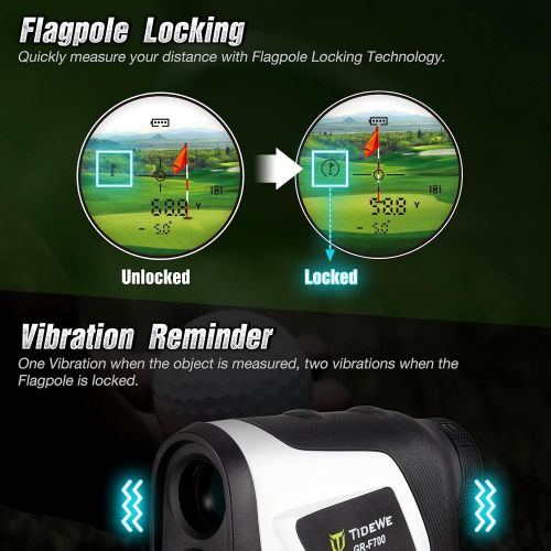  TIDEWE Golf Rangefinder with Slope, Golf Range Finder Magnetic Holder, 700/1000Y Flag Pole Locking Multi Functional Laser Rangefinder with Rechargeable Battery for Golfing & Huntin