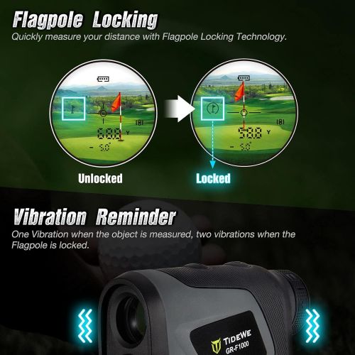  TIDEWE Golf Rangefinder with Slope, Golf Range Finder Magnetic Holder, 700/1000Y Flag Pole Locking Multi Functional Laser Rangefinder with Rechargeable Battery for Golfing & Huntin