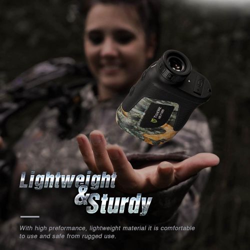  TIDEWE Hunting Rangefinder with Rechargeable Battery, 700/1000Y Camo Laser Range Finder 6X Magnification, Distance/Angle/Speed/Scan Multi Functional Waterproof Rangefinder with Cas