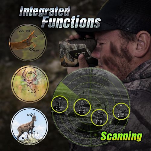  TIDEWE Hunting Rangefinder with Rechargeable Battery, 700/1000Y Camo Laser Range Finder 6X Magnification, Distance/Angle/Speed/Scan Multi Functional Waterproof Rangefinder with Cas