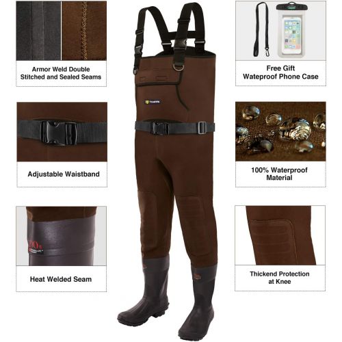  TideWe Neoprene Waders, Cleated Bootfoot Men Chest Waders, Waterproof Durable Fishing & Hunting Neoprene Chest Waders