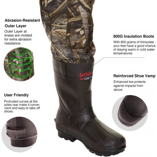  TideWe Chest Wader, Camo Hunting Wader Men, Waterproof Cleated Neoprene Bootfoot Wader, Insulated Hunting & Fishing Wader Realtree MAX5 Camo