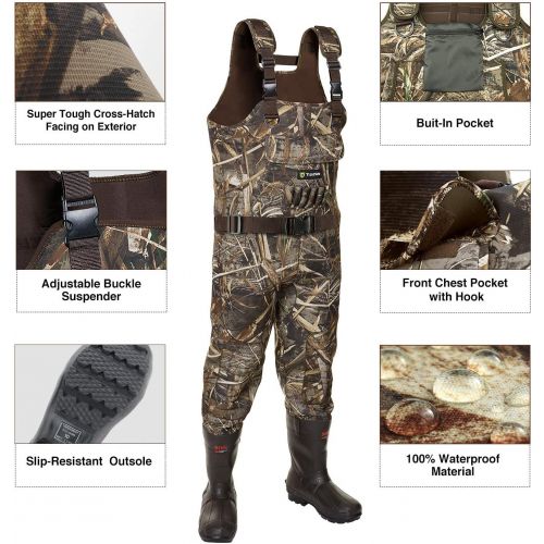  TideWe Chest Wader, Camo Hunting Wader Men, Waterproof Cleated Neoprene Bootfoot Wader, Insulated Hunting & Fishing Wader Realtree MAX5 Camo