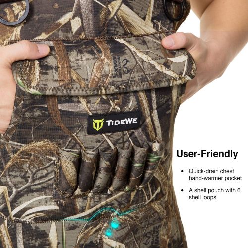  TideWe Chest Wader, Camo Hunting Wader Men, Waterproof Cleated Neoprene Bootfoot Wader, Insulated Hunting & Fishing Wader Realtree MAX5 Camo