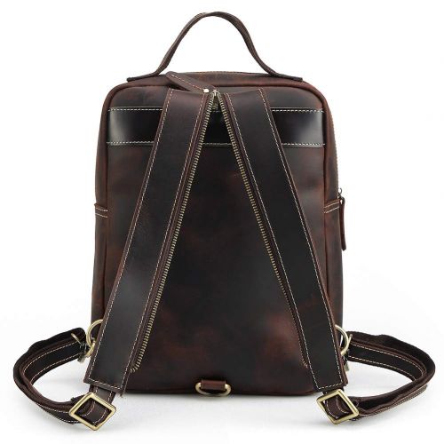  TIDING Tiding Mens Genuine Leather Backpack Vintage Small Daypack College Bag Fits 9.7 Inch Ipad Air - Dark Brown