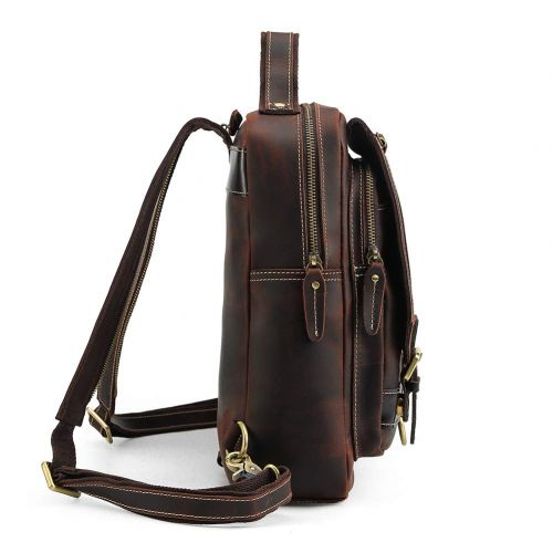  TIDING Tiding Mens Genuine Leather Backpack Vintage Small Daypack College Bag Fits 9.7 Inch Ipad Air - Dark Brown