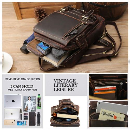  TIDING Tiding Mens Genuine Leather Backpack Vintage Small Daypack College Bag Fits 9.7 Inch Ipad Air - Dark Brown