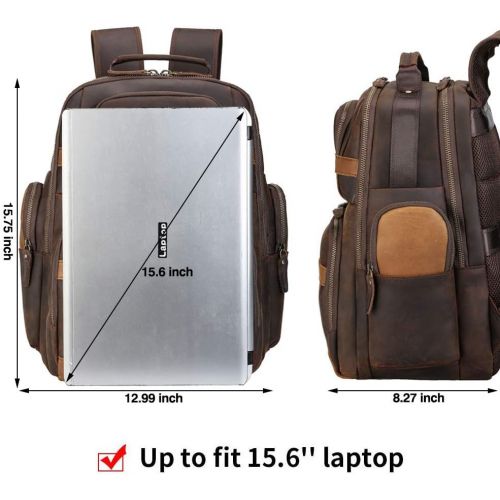  [아마존 핫딜] [아마존핫딜]TIDING Tiding Leather Backpack 15.6 inch Laptop Backpack Vintage Business Travel Bag Large Capacity School Daypacks with USB Charging Port & YKK Zippers