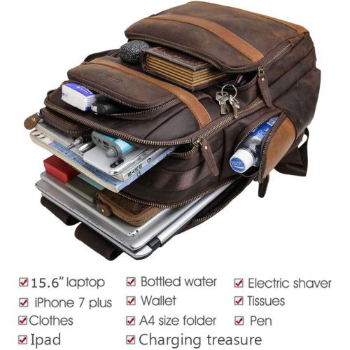  [아마존 핫딜] [아마존핫딜]TIDING Tiding Leather Backpack 15.6 inch Laptop Backpack Vintage Business Travel Bag Large Capacity School Daypacks with USB Charging Port & YKK Zippers