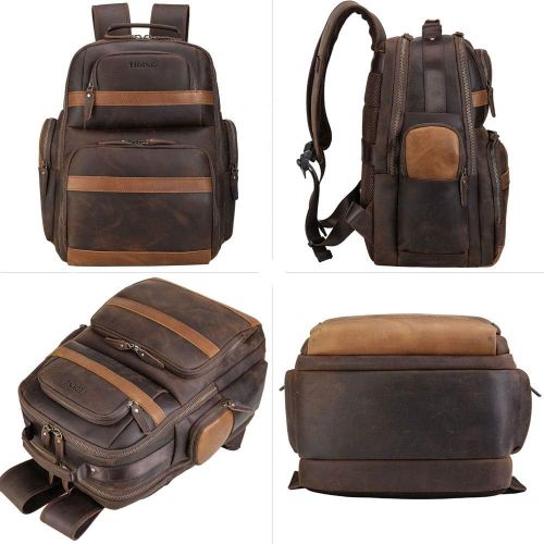  [아마존 핫딜] [아마존핫딜]TIDING Tiding Leather Backpack 15.6 inch Laptop Backpack Vintage Business Travel Bag Large Capacity School Daypacks with USB Charging Port & YKK Zippers