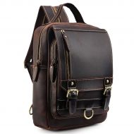 TIDING Tiding Mens Genuine Leather Backpack Vintage Small Daypack College Bag Fits 9.7 Inch Ipad Air - Dark Brown