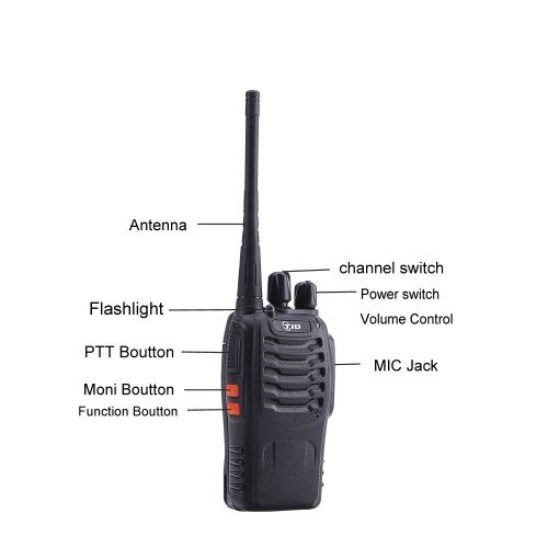  TIDRADIO Rechargable Walkie Talkies for Adults Long Range with Earpiece (UHF 400-470Mhz) Li-ion Battery and Charger Included (Pack of 4)