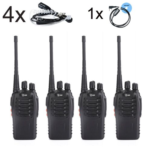  TIDRADIO Rechargable Walkie Talkies for Adults Long Range with Earpiece (UHF 400-470Mhz) Li-ion Battery and Charger Included (Pack of 4)