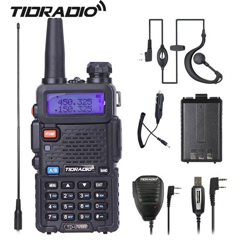  Walkie Talkie UV-5R Dual Band Two Way (Ham) Radio with one More 1800mAh Battery Car Charge Hand Mic and TIDRADIO NA-771 Antenna