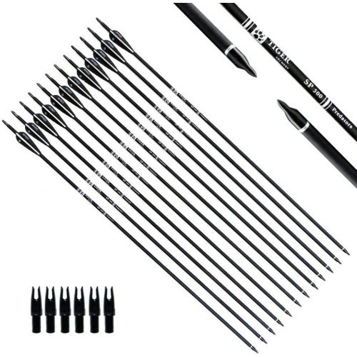  TIGER ARCHERY 30Inch Carbon Arrow Practice Hunting Arrows with Removable Tips for Compound & Recurve Bow(Pack of 12)