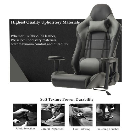  TIGO Gaming Chair Ergonomic Racing Chair PU Leather High-Back PC Computer Chair Adjustable Height Professional E-Sports Chair with Headrest and Lumbar Pillows (BlackGrey)