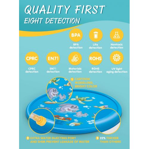  TIKTOK Water Baby Water Sprinkler Pad for Kids, Upgraded 68 Summer Outdoor Water Toys Wading Pool Splash Play Mat for Toddlers Baby, Outside Water Play Mat for 1-12 Years Old Children Boy