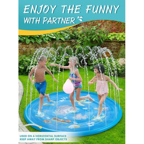  TIKTOK Water Baby Water Sprinkler Pad for Kids, Upgraded 68 Summer Outdoor Water Toys Wading Pool Splash Play Mat for Toddlers Baby, Outside Water Play Mat for 1-12 Years Old Children Boy