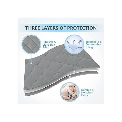  TILLYOU Pack and Play Sheet - Soft Quilted Crib Cover Pad, Toddlers Mattress Protector with 1''-3'' Deep Pocket, Thick Play Yard Playpen Sheets, Breathable Fluffy Crib Mattress Pad, 39