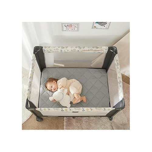  TILLYOU Pack and Play Sheet - Soft Quilted Crib Cover Pad, Toddlers Mattress Protector with 1''-3'' Deep Pocket, Thick Play Yard Playpen Sheets, Breathable Fluffy Crib Mattress Pad, 39