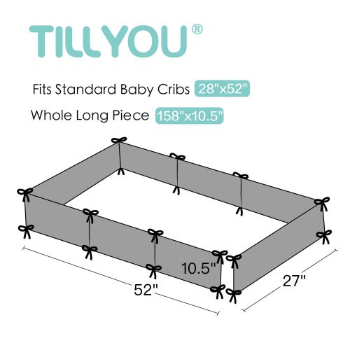  TILLYOU Cotton Collection No-Gap Nursery Mini Crib Bumper Pads for Babies 24x38, Ultra Soft &...