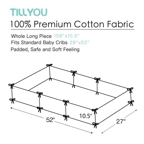  TILLYOU Cotton Collection No-Gap Nursery Mini Crib Bumper Pads for Babies 24x38, Ultra Soft &...