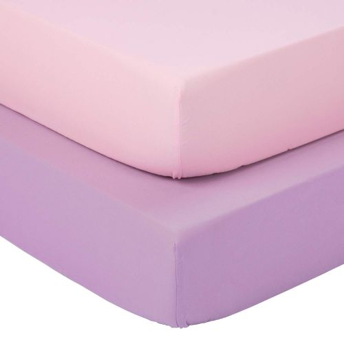  TILLYOU Silky Soft Microfiber Crib Sheets Set, Breathable Cozy Hypoallergenic Baby Sheets for Girls, 28 x 52in Fit Standard Crib & Toddler Mattress, 2 Pack Lavender & Peachy Pink