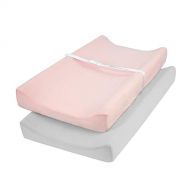 [아마존베스트]TILLYOU Jersey Knit Ultra Soft Changing Pad Cover Set-Cradle Sheet Unisex Change Table Sheets for Baby Girls and Boys-32/34 x 16- Comfortable Cozy Hypoallergenic-2 Pack Peachy Pink