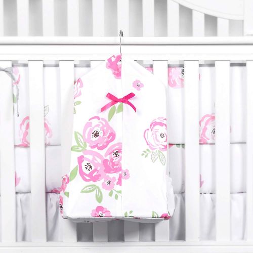  [아마존베스트][Upgraded] TILLYOU 100% Brushed Microfiber Diaper Stacker with Pocket, Nursery Organizer for Cribs, Diaper Storage with Hanger, Pink Rose Flower