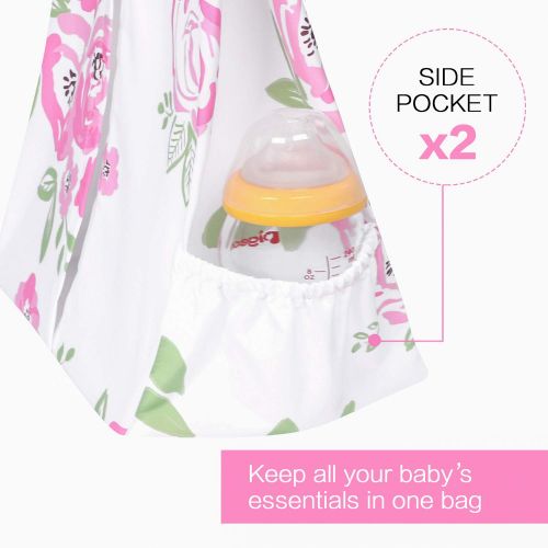  [아마존베스트][Upgraded] TILLYOU 100% Brushed Microfiber Diaper Stacker with Pocket, Nursery Organizer for Cribs, Diaper Storage with Hanger, Pink Rose Flower