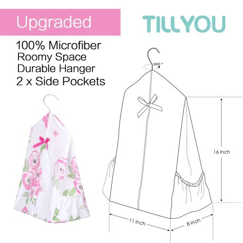  [아마존베스트][Upgraded] TILLYOU 100% Brushed Microfiber Diaper Stacker with Pocket, Nursery Organizer for Cribs, Diaper Storage with Hanger, Pink Rose Flower