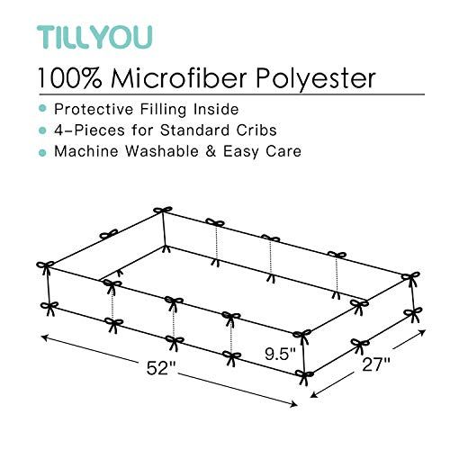  [아마존베스트]TILLYOU Baby Safe Crib Bumper Pads for Standard Cribs Machine Washable Padded Crib Liner Thick...