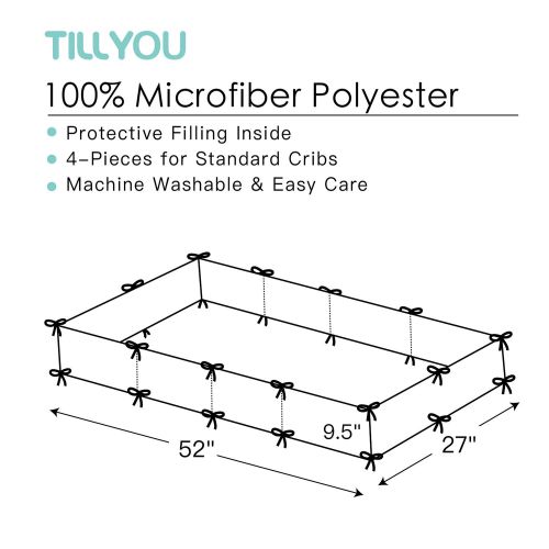  [아마존베스트]TILLYOU Baby Safe Crib Bumper Pads for Standard Cribs Machine Washable Padded Crib Liner Thick...