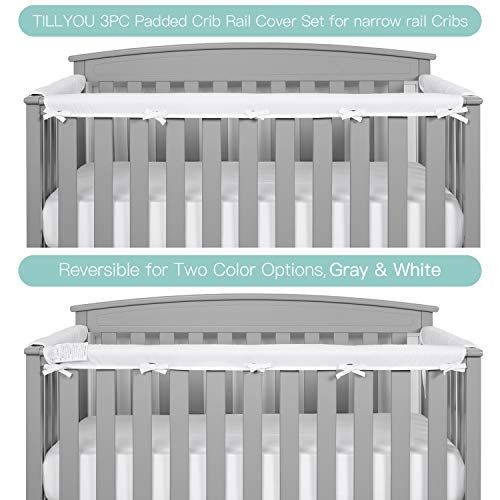  [아마존베스트]TILLYOU 3-Piece Padded Baby Crib Rail Cover Protector Set from Chewing, Safe Teething Guard Wrap for...