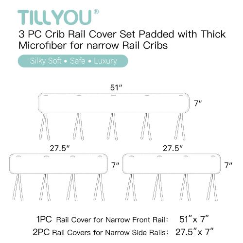  [아마존베스트]TILLYOU 3-Piece Padded Baby Crib Rail Cover Protector Set from Chewing, Safe Teething Guard Wrap for...