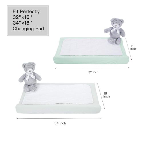  TILLYOU Jersey Knit Ultra Soft Changing Pad Cover Set-Cradle Sheet Unisex Change Table Sheets for Baby Girls and Boys-Fit 32/34 x 16 Pad-Comfortable Cozy -2 Pack Lt Green & Lt Gray