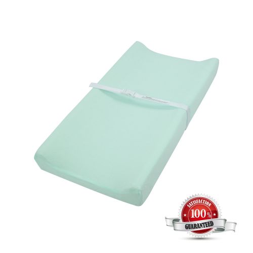  TILLYOU Jersey Knit Ultra Soft Changing Pad Cover Set-Cradle Sheet Unisex Change Table Sheets for Baby Girls and Boys-Fit 32/34 x 16 Pad-Comfortable Cozy -2 Pack Lt Green & Lt Gray