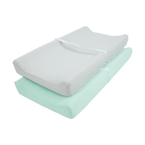  TILLYOU Jersey Knit Ultra Soft Changing Pad Cover Set-Cradle Sheet Unisex Change Table Sheets for Baby Girls and Boys-Fit 32/34 x 16 Pad-Comfortable Cozy -2 Pack Lt Green & Lt Gray