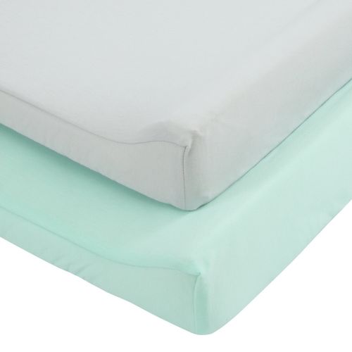  TILLYOU Jersey Knit Ultra Soft Changing Pad Cover Set-Cradle Sheet Unisex Change Table Sheets for Baby Girls and Boys-Fit 32/34 x 16 Pad-Comfortable Cozy -2 Pack Lt Green & Lt Gray