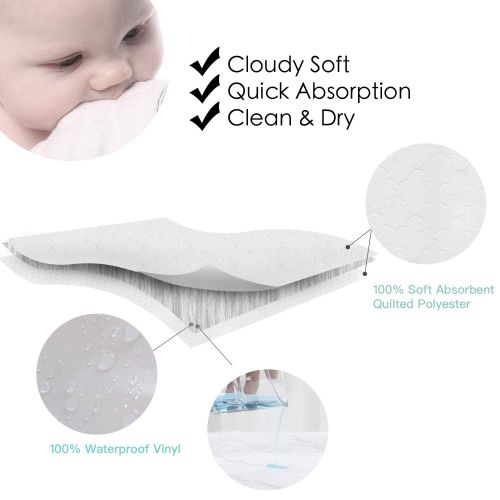  TILLYOU Portable Quilted Changing Pad Liners Waterproof, Ultra Soft Thick Breathable Changing Table Cover Liners, 11.5 X 23 Washable Reusable Changing Mats Sheet Protector, 6 Pack