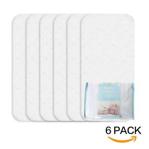  TILLYOU Portable Quilted Changing Pad Liners Waterproof, Ultra Soft Thick Breathable Changing Table Cover Liners, 11.5 X 23 Washable Reusable Changing Mats Sheet Protector, 6 Pack