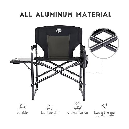  TIMBER RIDGE Lightweight Oversized Camping Chair, Portable Aluminum Directors Chair with Side Table for Outdoor Camping, Lawn, Picnic and Fishing, Supports 400lbs (Black) Ideal Gift