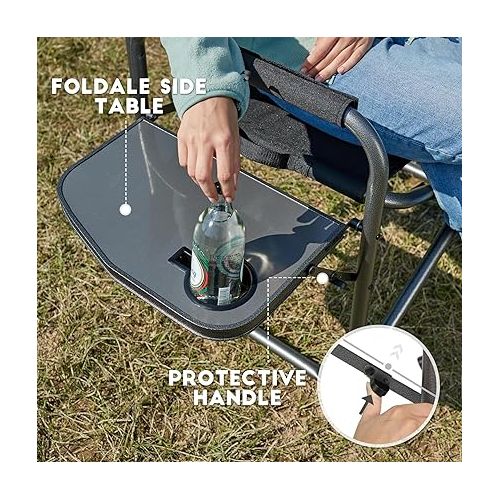  TIMBER RIDGE Lightweight Oversized Camping Chair, Portable Aluminum Directors Chair with Side Table for Outdoor Camping, Lawn, Picnic and Fishing, Supports 400lbs (Black) Ideal Gift