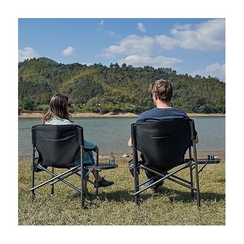  TIMBER RIDGE Lightweight Oversized Camping Chair, Portable Aluminum Directors Chair with Side Table for Outdoor Camping, Lawn, Picnic and Fishing, Supports 400lbs (Black) Ideal Gift
